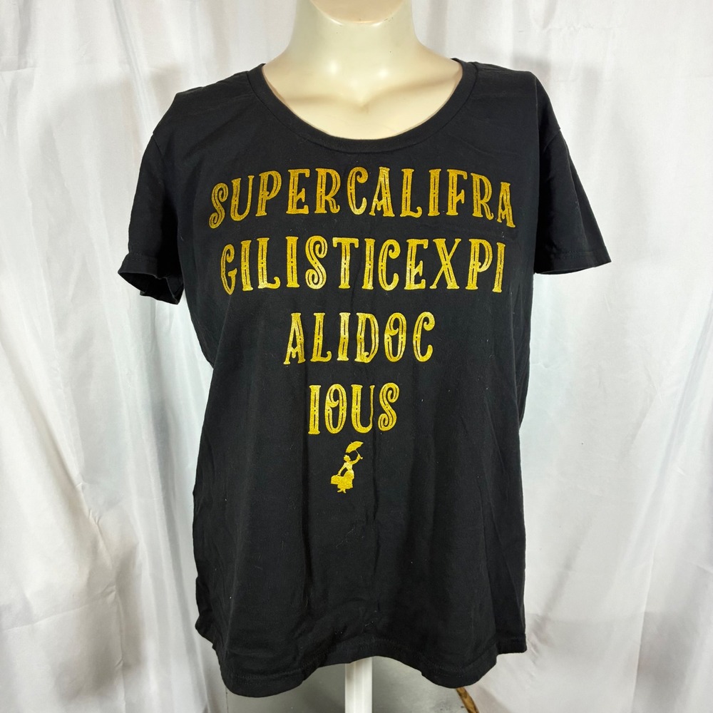 Disney Mary Poppins Supercalifragilisticexpialidocious Black Graphic Tee XL